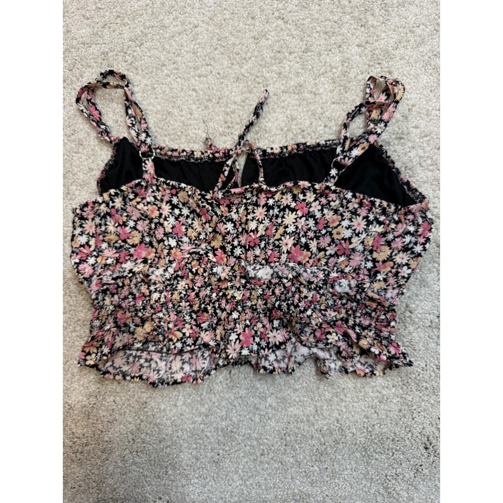 Wild Fable Floral Smocked Crop Top Black Pink Daisy‎ Print Size Medium